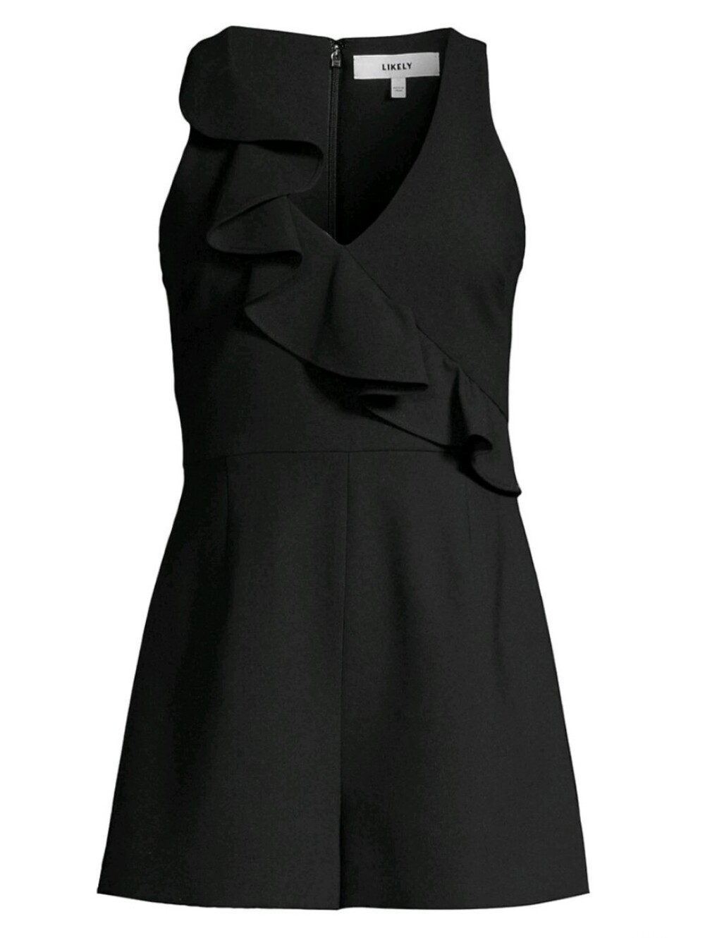 Likely "Kimmy" Black Ruffle V-Neck Romper. Ladies Size 10